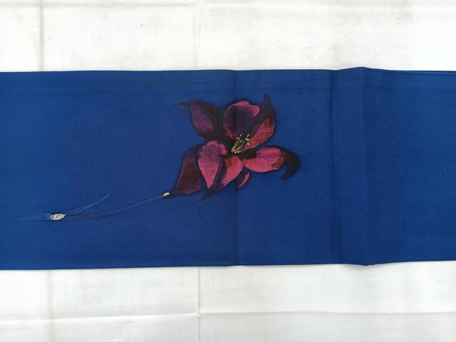 平和屋着物◎塩瀬 九寸名古屋帯 ろうけつ染め 枝花文 正絹 逸品 AABC9127uk
