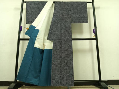平和屋着物■上質な紬　幾何学文様　正絹　逸品　AABC9185jh