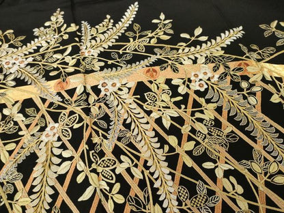 平和屋着物●総刺繍　黒留袖　作家物　中国三大刺繍　相良刺繍　花籬文　金糸　正絹　逸品　AABC9206ck
