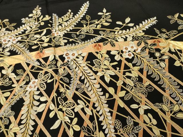 平和屋着物●総刺繍　黒留袖　作家物　中国三大刺繍　相良刺繍　花籬文　金糸　正絹　逸品　AABC9206ck