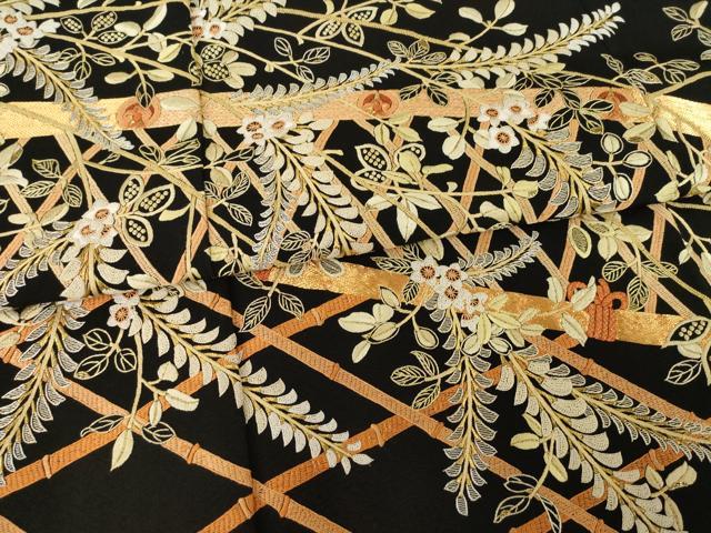 平和屋着物●総刺繍　黒留袖　作家物　中国三大刺繍　相良刺繍　花籬文　金糸　正絹　逸品　AABC9206ck