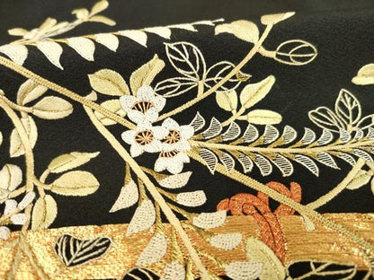 平和屋着物●総刺繍　黒留袖　作家物　中国三大刺繍　相良刺繍　花籬文　金糸　正絹　逸品　AABC9206ck