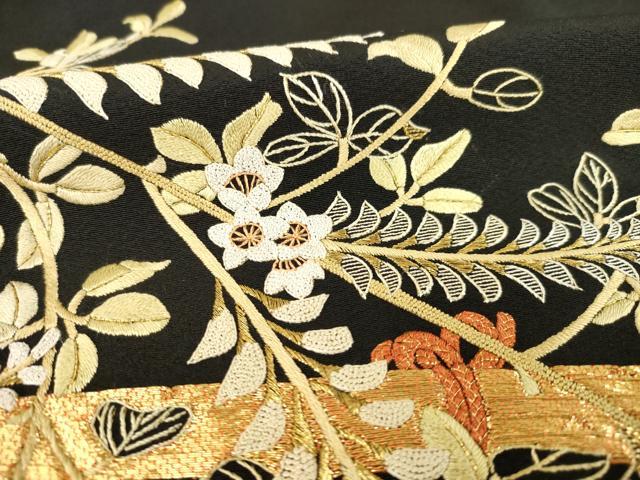 平和屋着物●総刺繍　黒留袖　作家物　中国三大刺繍　相良刺繍　花籬文　金糸　正絹　逸品　AABC9206ck