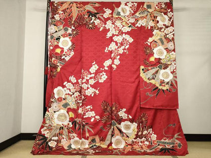 平和屋着物●豪華振袖 駒刺繍 松竹梅吉祥花文 金彩 仮絵羽 逸品 未使用 AABC9208ck