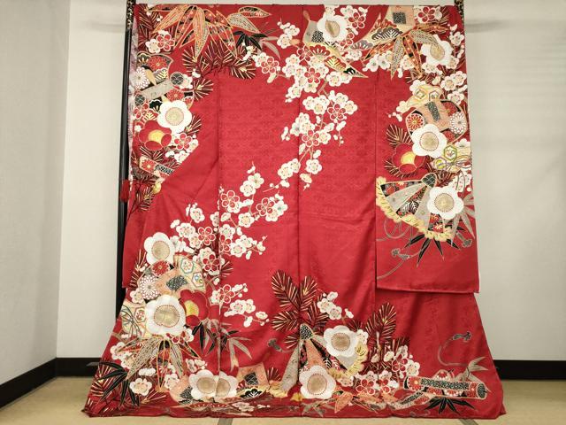 平和屋着物●豪華振袖 駒刺繍 松竹梅吉祥花文 金彩 仮絵羽 逸品 未使用 AABC9208ck