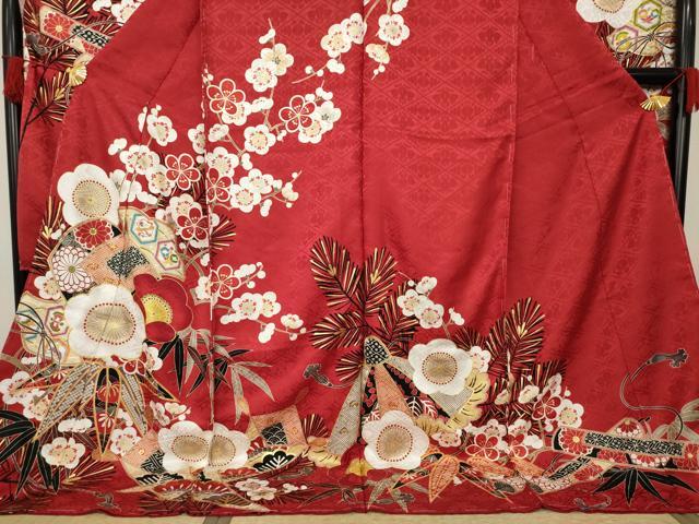 平和屋着物●豪華振袖 駒刺繍 松竹梅吉祥花文 金彩 仮絵羽 逸品 未使用 AABC9208ck