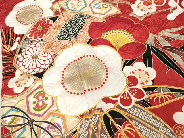 平和屋着物●豪華振袖 駒刺繍 松竹梅吉祥花文 金彩 仮絵羽 逸品 未使用 AABC9208ck
