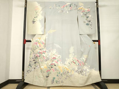 平和屋着物●本加賀友禅作家 白坂幸蔵 訪問着 草花文 正絹 逸品 AABC9220ck