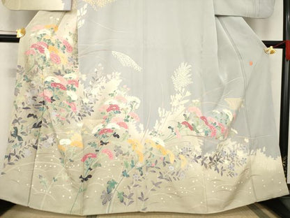 平和屋着物●本加賀友禅作家 白坂幸蔵 訪問着 草花文 正絹 逸品 AABC9220ck