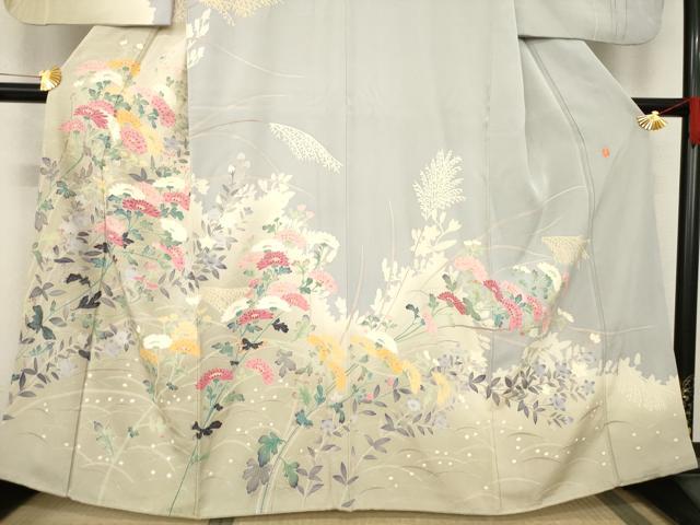 平和屋着物●本加賀友禅作家 白坂幸蔵 訪問着 草花文 正絹 逸品 AABC9220ck