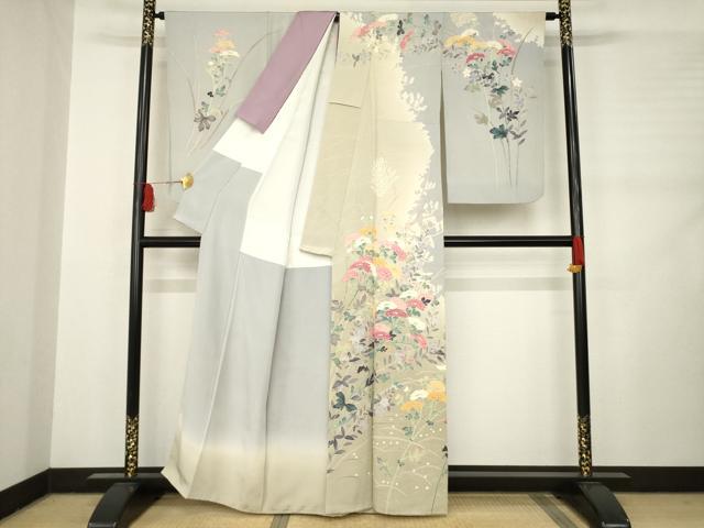 平和屋着物●本加賀友禅作家 白坂幸蔵 訪問着 草花文 正絹 逸品 AABC9220ck