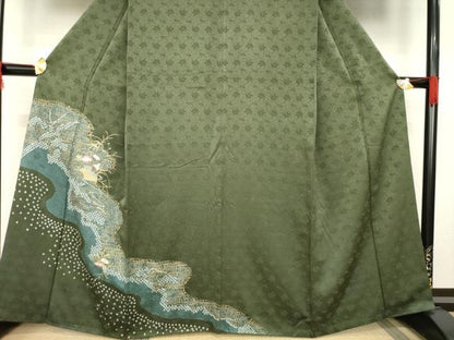 平和屋着物●訪問着　絞り　刺繍　流水花文　金彩　正絹　逸品　AABC9227ck