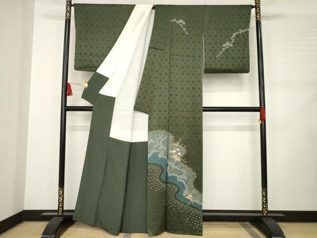 平和屋着物●訪問着　絞り　刺繍　流水花文　金彩　正絹　逸品　AABC9227ck