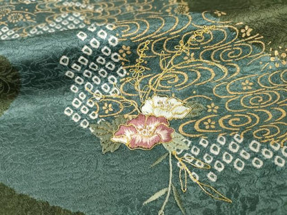 平和屋着物●訪問着　絞り　刺繍　流水花文　金彩　正絹　逸品　AABC9227ck