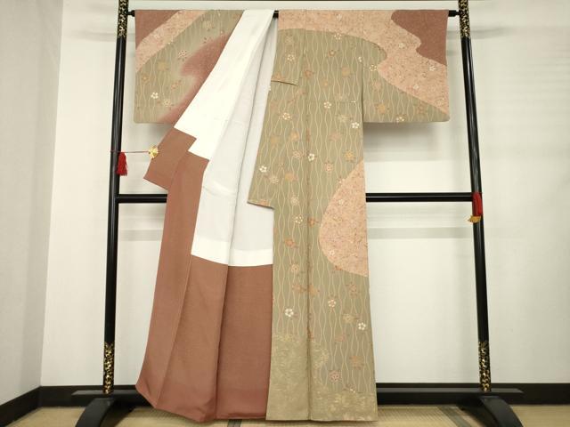 平和屋着物●訪問着　立涌花文　金彩　正絹　逸品　AABC9230ck