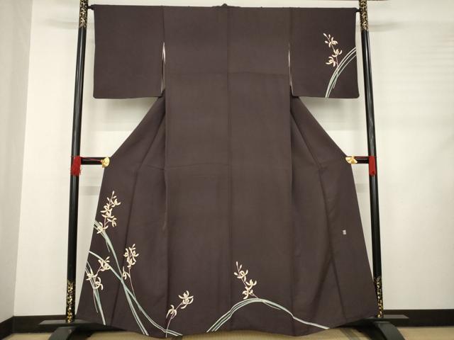 平和屋着物●本加賀友禅作家　茶谷孝志　訪問着　草花文　蘭の花　正絹　逸品　AABC9238ck