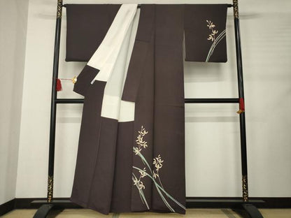 平和屋着物●本加賀友禅作家　茶谷孝志　訪問着　草花文　蘭の花　正絹　逸品　AABC9238ck
