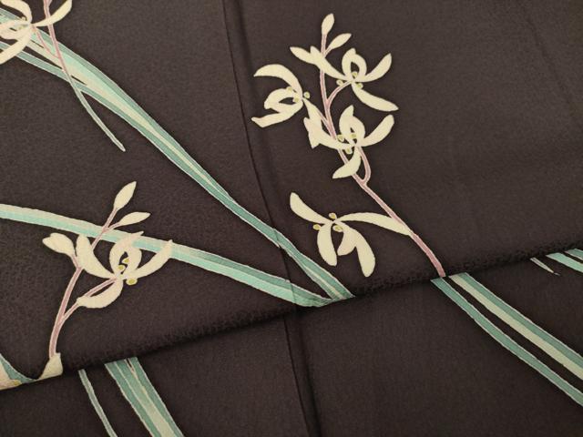 平和屋着物●本加賀友禅作家　茶谷孝志　訪問着　草花文　蘭の花　正絹　逸品　AABC9238ck