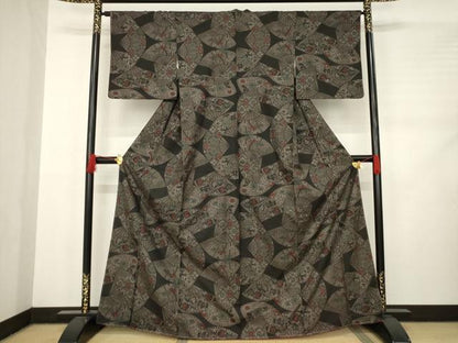 平和屋着物●本場大島紬 一元絣 扇面吉祥花文 正絹 逸品 未使用 AABC9244ck