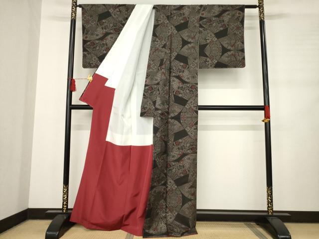 平和屋着物●本場大島紬 一元絣 扇面吉祥花文 正絹 逸品 未使用 AABC9244ck