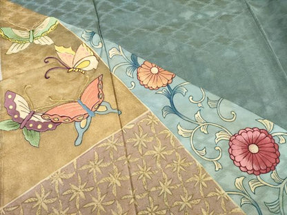 平和屋着物●訪問着 刺繍 花蝶唐草文 金糸 金彩 正絹 逸品 AABC9267ck