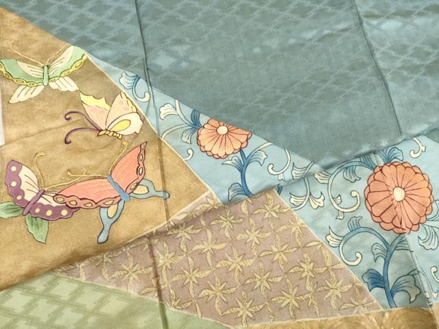 平和屋着物●訪問着 刺繍 花蝶唐草文 金糸 金彩 正絹 逸品 AABC9267ck