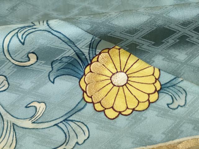 平和屋着物●訪問着 刺繍 花蝶唐草文 金糸 金彩 正絹 逸品 AABC9267ck