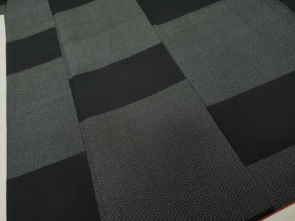 平和屋着物●本塩沢　横段文　黒地　正絹　逸品　AABC9270ck