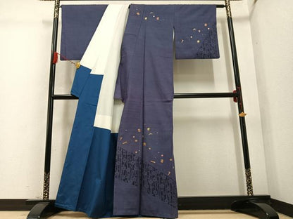 平和屋着物●訪問着 紬地 枝梅宝尽くし 金彩 正絹 逸品 AABC9286ph