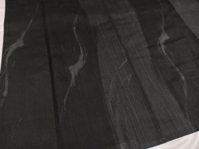 平和屋着物●上質な紬　流水文　黒地　正絹　逸品　AABC9293ph