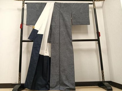 平和屋着物●結城紬　80亀甲　亀甲花文　正絹　逸品　AABC9297ph