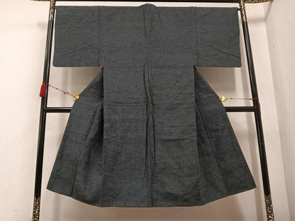 平和屋着物●男性　紬　消炭色　正絹　逸品　AABC9325ph