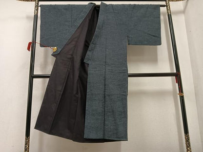 平和屋着物●男性　紬　消炭色　正絹　逸品　AABC9325ph