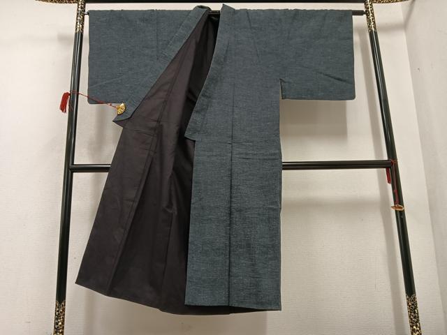 平和屋着物●男性　紬　消炭色　正絹　逸品　AABC9325ph