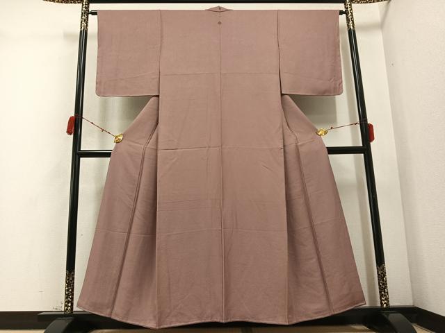 平和屋着物●上質な色無地 風景草花地紋 梅染色 正絹 逸品 未使用 AABC9326ph