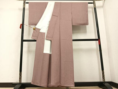 平和屋着物●上質な色無地 風景草花地紋 梅染色 正絹 逸品 未使用 AABC9326ph
