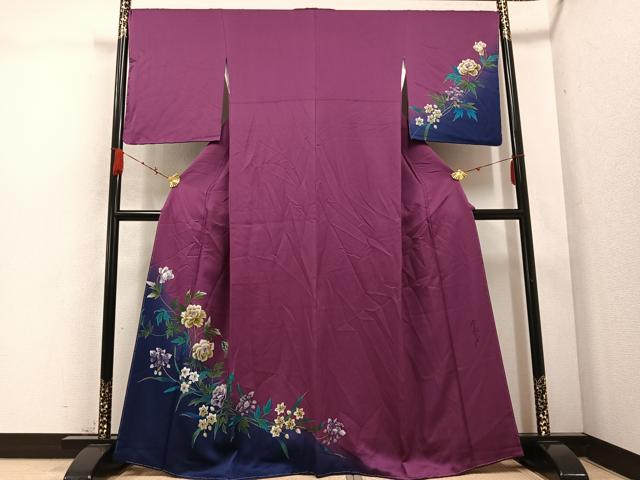 平和屋着物●染色作家 斉藤三才 訪問着 花蝶文 暈し染め 金彩 正絹 逸品 未使用 AABC9328ph