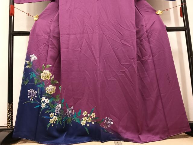 平和屋着物●染色作家 斉藤三才 訪問着 花蝶文 暈し染め 金彩 正絹 逸品 未使用 AABC9328ph