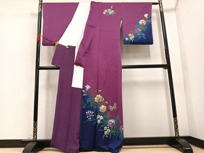 平和屋着物●染色作家 斉藤三才 訪問着 花蝶文 暈し染め 金彩 正絹 逸品 未使用 AABC9328ph
