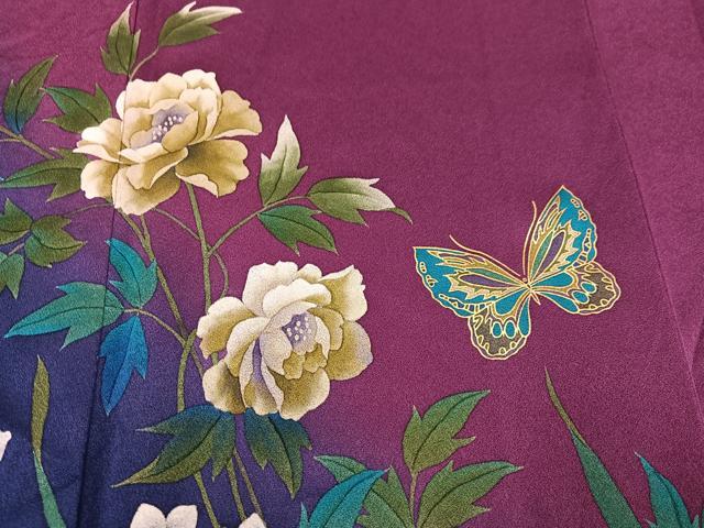 平和屋着物●染色作家 斉藤三才 訪問着 花蝶文 暈し染め 金彩 正絹 逸品 未使用 AABC9328ph