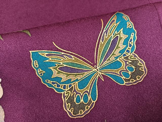平和屋着物●染色作家 斉藤三才 訪問着 花蝶文 暈し染め 金彩 正絹 逸品 未使用 AABC9328ph