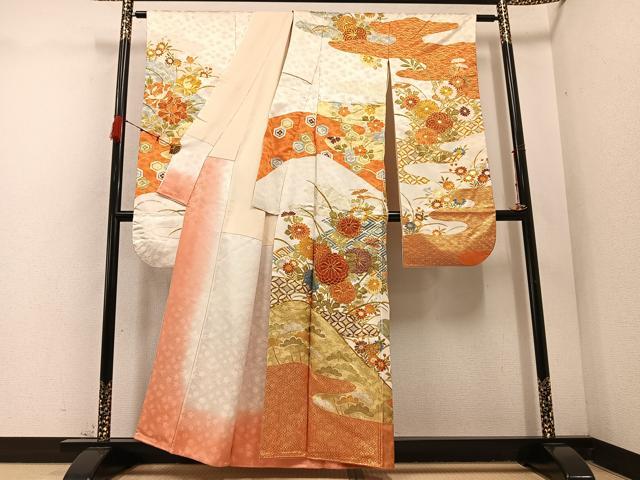 平和屋着物●豪華振袖 駒刺繍 草花文 金彩 正絹 逸品 AABC9329ph