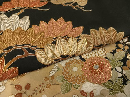 平和屋着物●豪華黒留袖　駒刺繍　枝花文　金彩　正絹　逸品　AABC9331ph
