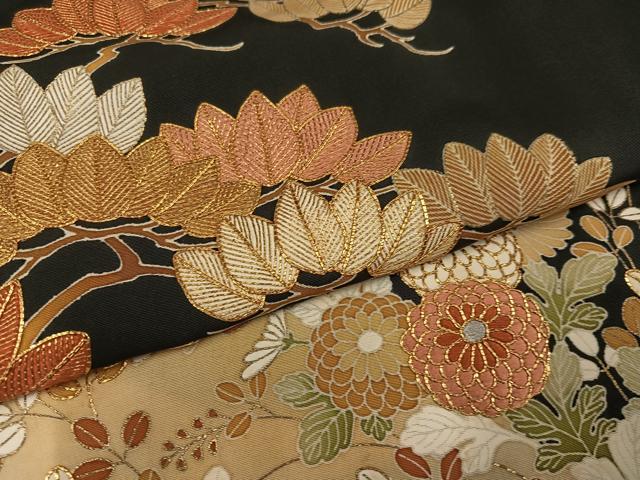 平和屋着物●豪華黒留袖　駒刺繍　枝花文　金彩　正絹　逸品　AABC9331ph