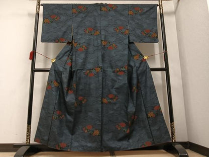 平和屋着物●本場大島紬　一元7マルキ　雲重ね花文　正絹　逸品　AABC9340ph