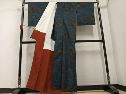 平和屋着物●本場大島紬　一元7マルキ　雲重ね花文　正絹　逸品　AABC9340ph