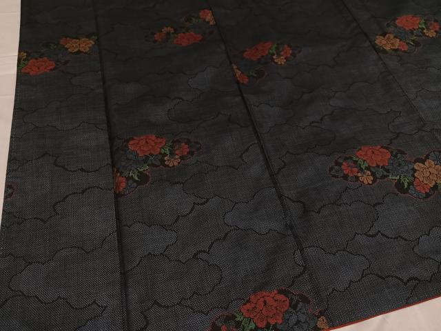 平和屋着物●本場大島紬　一元7マルキ　雲重ね花文　正絹　逸品　AABC9340ph