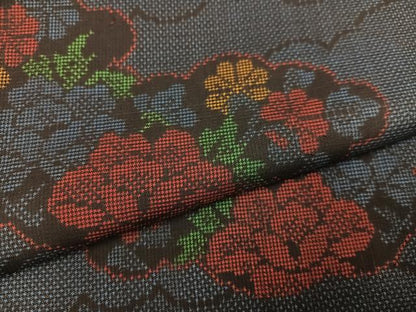 平和屋着物●本場大島紬　一元7マルキ　雲重ね花文　正絹　逸品　AABC9340ph