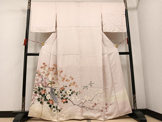 平和屋着物●色留訪問着 花鳥文 暈し染め 金糸 正絹 逸品 AABC9348ph