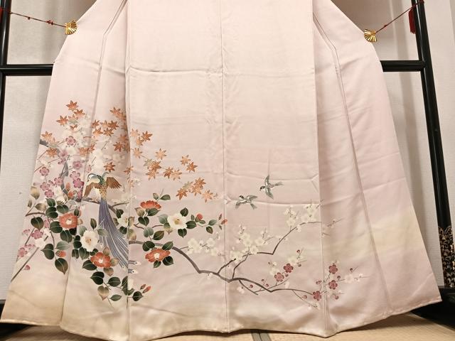 平和屋着物●色留訪問着 花鳥文 暈し染め 金糸 正絹 逸品 AABC9348ph